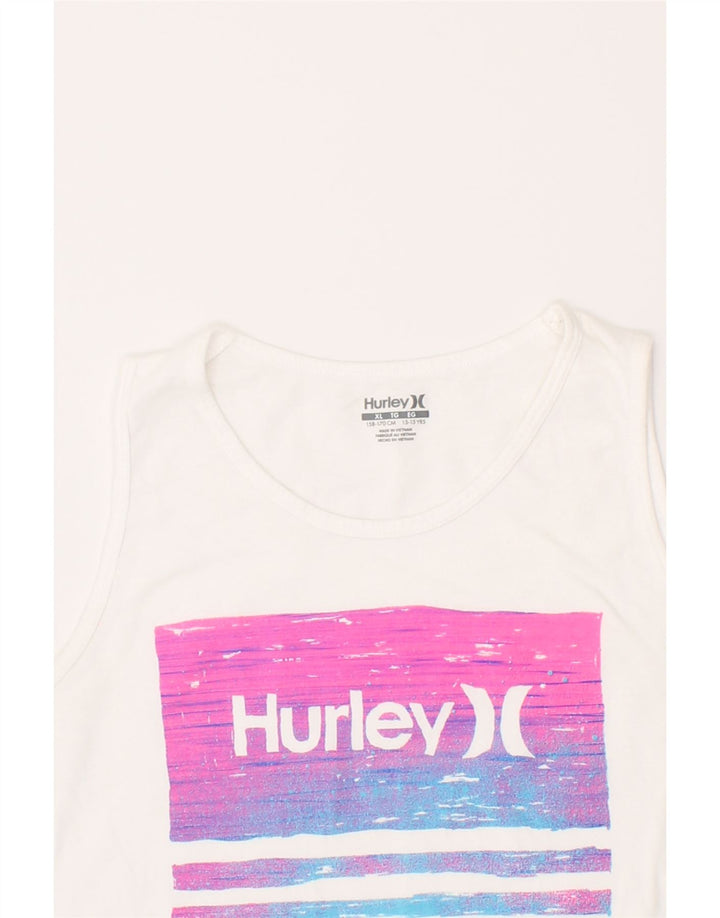 HURLEY Boys Graphic Vest Top 13-14 Years XL White Vintage Hurley and Second-Hand Hurley from Messina Hembry 