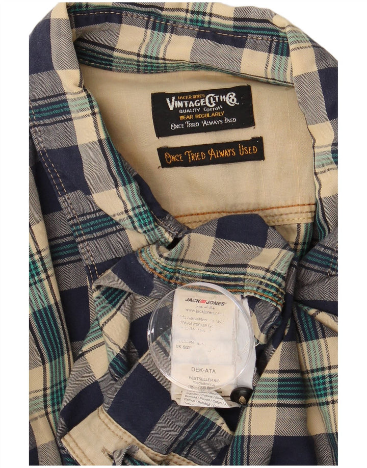 JACK & JONES Muška košulja od flanela Srednje tamnoplava karirana pamuk