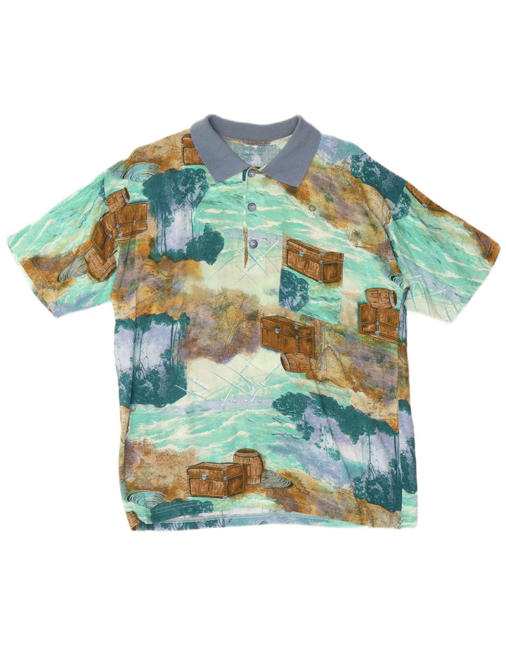 Vintage muška polo majica s apstraktnim uzorkom srednje plava