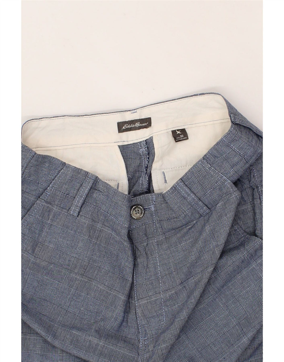EDDIE BAUER Mens Chino Shorts W30 Medium Navy Blue Check Cotton Vintage Eddie Bauer and Second-Hand Eddie Bauer from Messina Hembry 