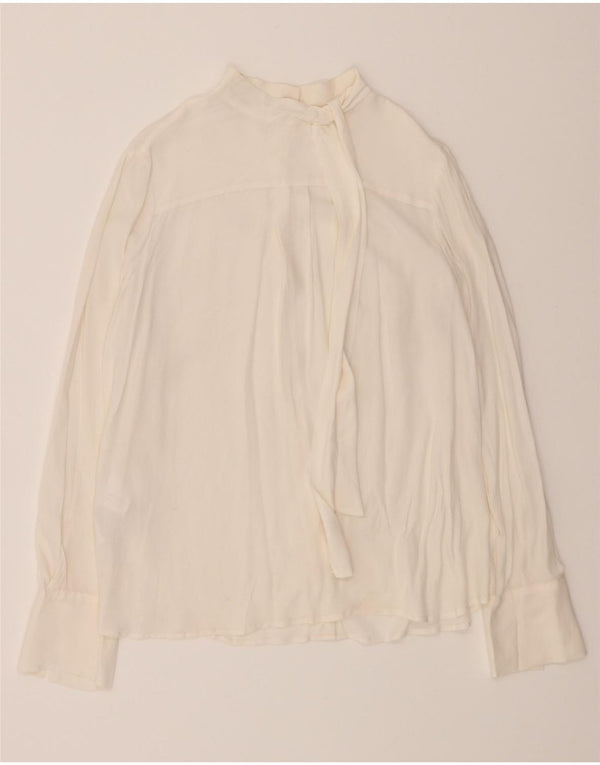 CARACTERE Womens Front Tie Shirt Blouse UK 10 Small  White Acetate