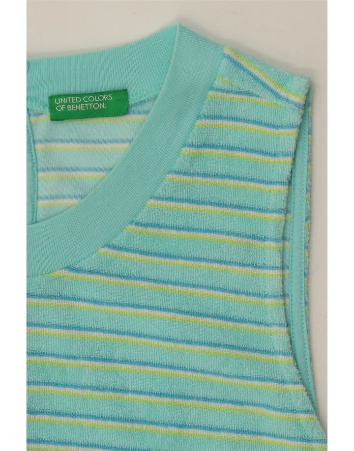 BENETTON Womens Sleeveless Shift Dress UK 12 Medium Turquoise Striped Vintage Benetton and Second-Hand Benetton from Messina Hembry 