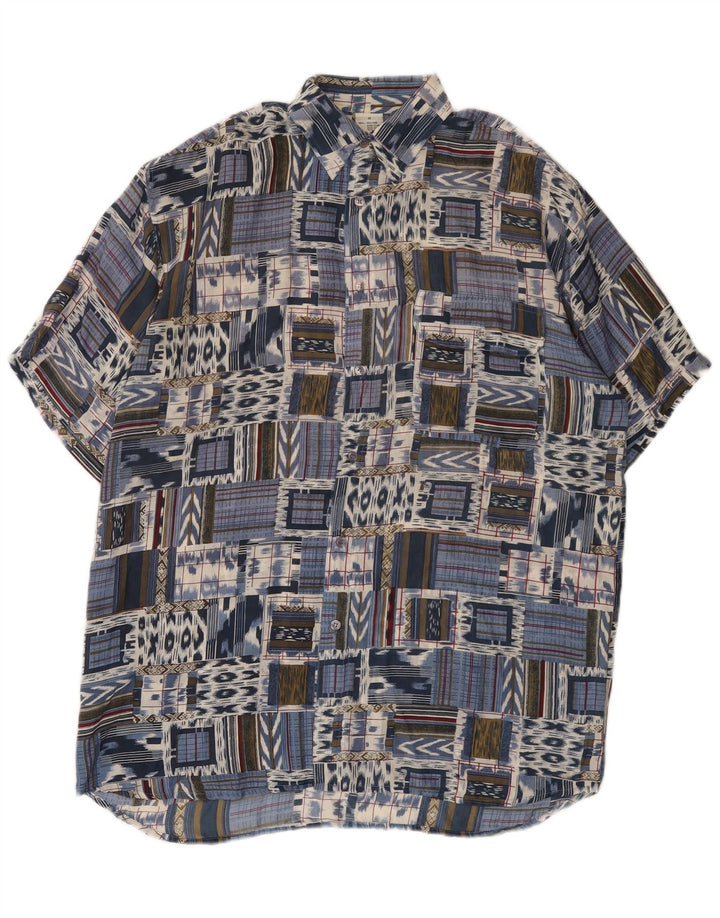 Vintage muška košulja kratkih rukava IT 48 Srednje plava patchwork svila