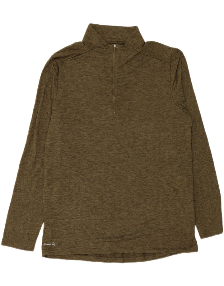 RUSSELL ATHLETIC Mens Zip Neck Pullover Tracksuit Top UK 42/44 Large Khaki Vintage Russell Athletic and Second-Hand Russell Athletic from Messina Hembry 