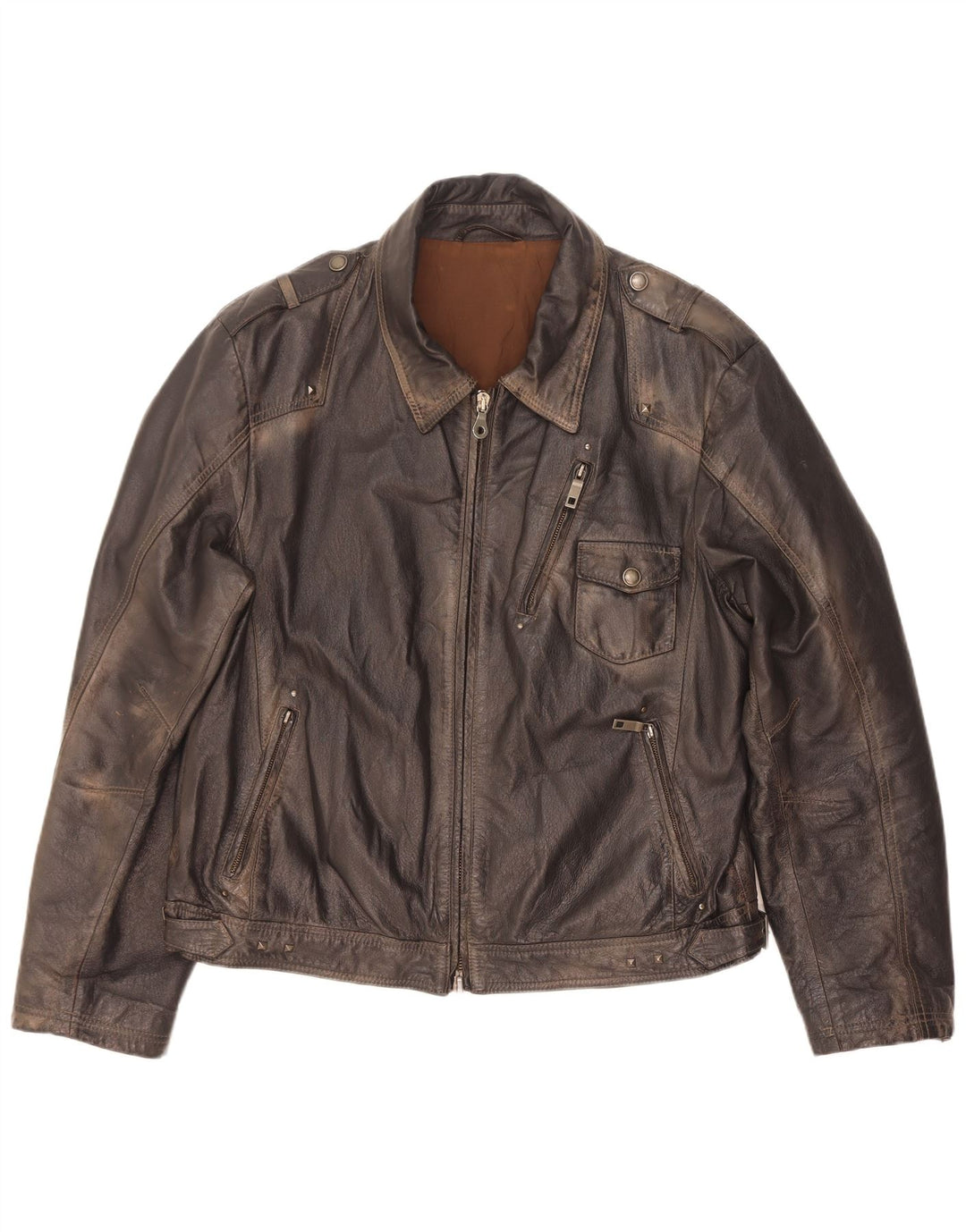 Vintage muška vojna kožna jakna IT 56 3XL smeđa