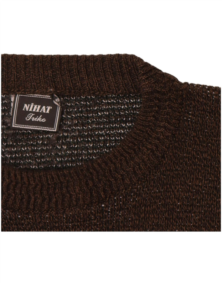 VINTAGE muški džemper s okruglim izrezom XL smeđi akril u blokovima boja