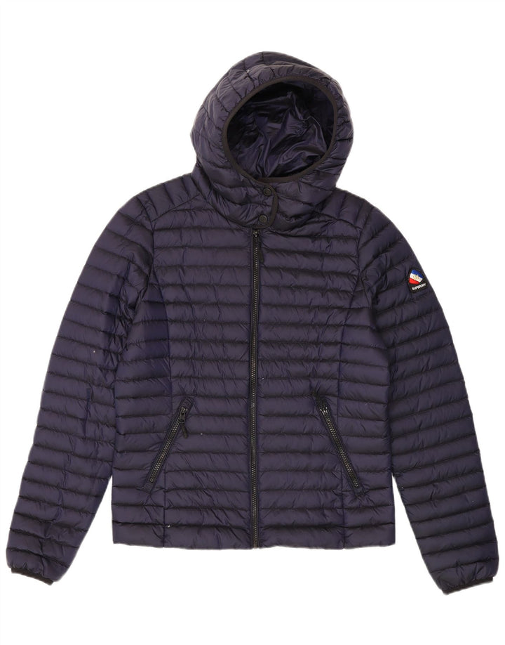 SUPERDRY Womens Hooded Padded Jacket UK 12 Medium Navy Blue Nylon Winter