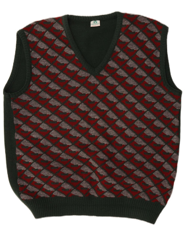 Vintage muški prsluk bez rukava veliki zeleni argyle/dijamantni poliakril