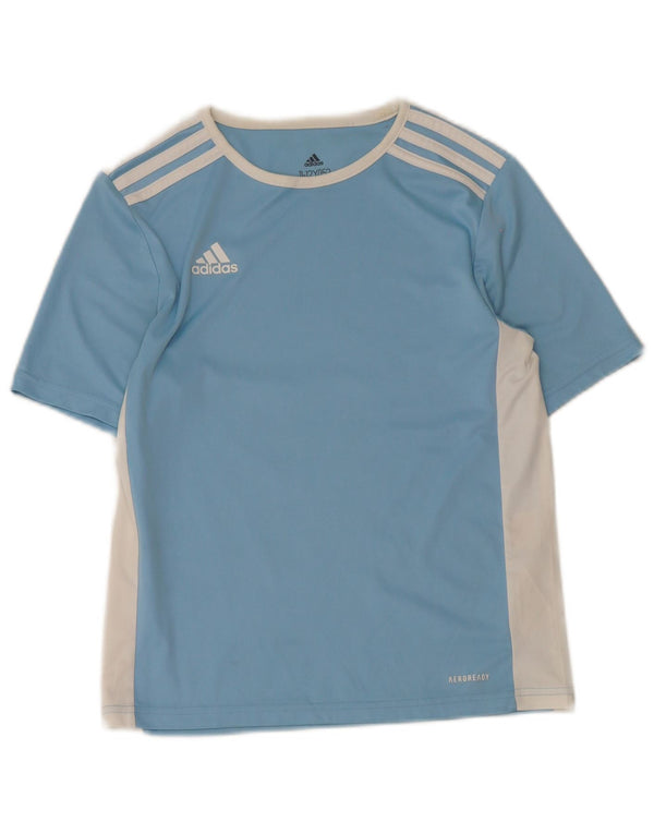 Adidas Boys Aeroready T-Shirt Top 11-12 Years Blue Colourblock Poliester