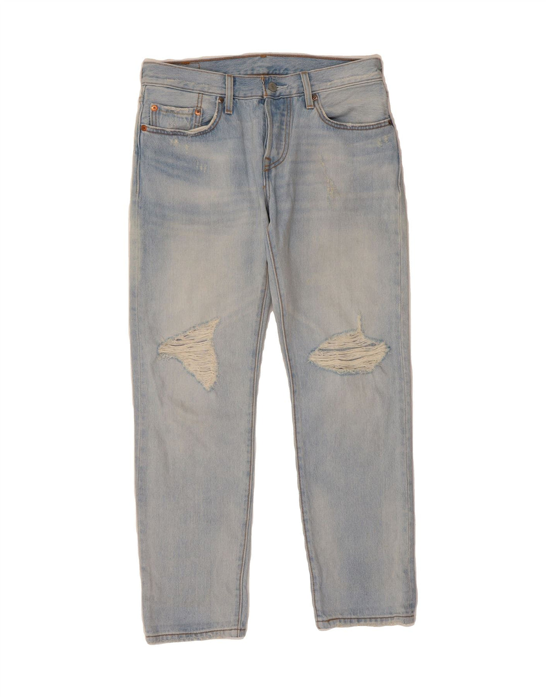 LEVI'S Womens 501 Distressed Straight Jeans W26 L28 Blue Cotton Vintage Levi's and Second-Hand Levi's from Messina Hembry 