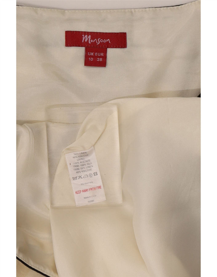 MONSOON ženska haljina A-kroja bez rukava UK 10 Mala crna geometrijska lanena haljina