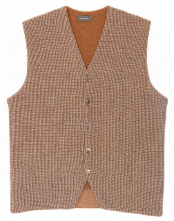 Rossopuro muški pleteni prsluk IT 50 Srednje bež houndstooth vuna