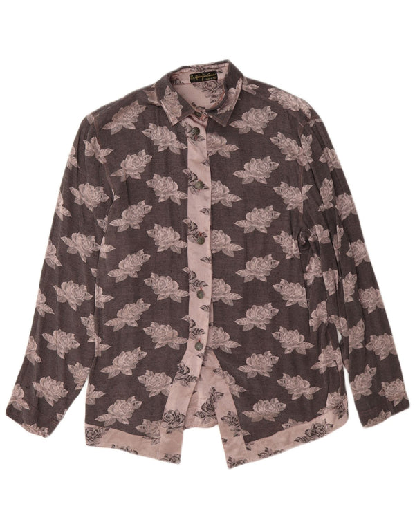 Mario Pucci Cecconi Womens Shirt Blouse IT 44 Medium Grey Floral