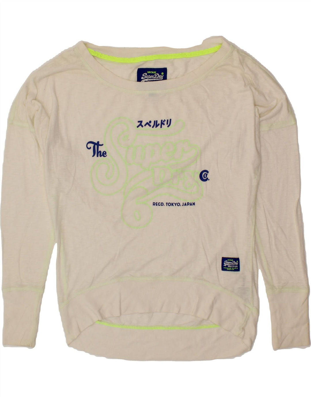 SUPERDRY Womens Oversized Graphic Top Long Sleeve UK 10 Small White Cotton Vintage Superdry and Second-Hand Superdry from Messina Hembry 