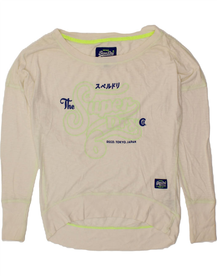 SUPERDRY Womens Oversized Graphic Top Long Sleeve UK 10 Small White Cotton Vintage Superdry and Second-Hand Superdry from Messina Hembry 