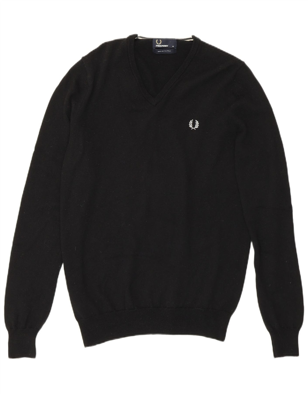 Fred Perry muški džemper s V-izrezom srednje crne merino vune