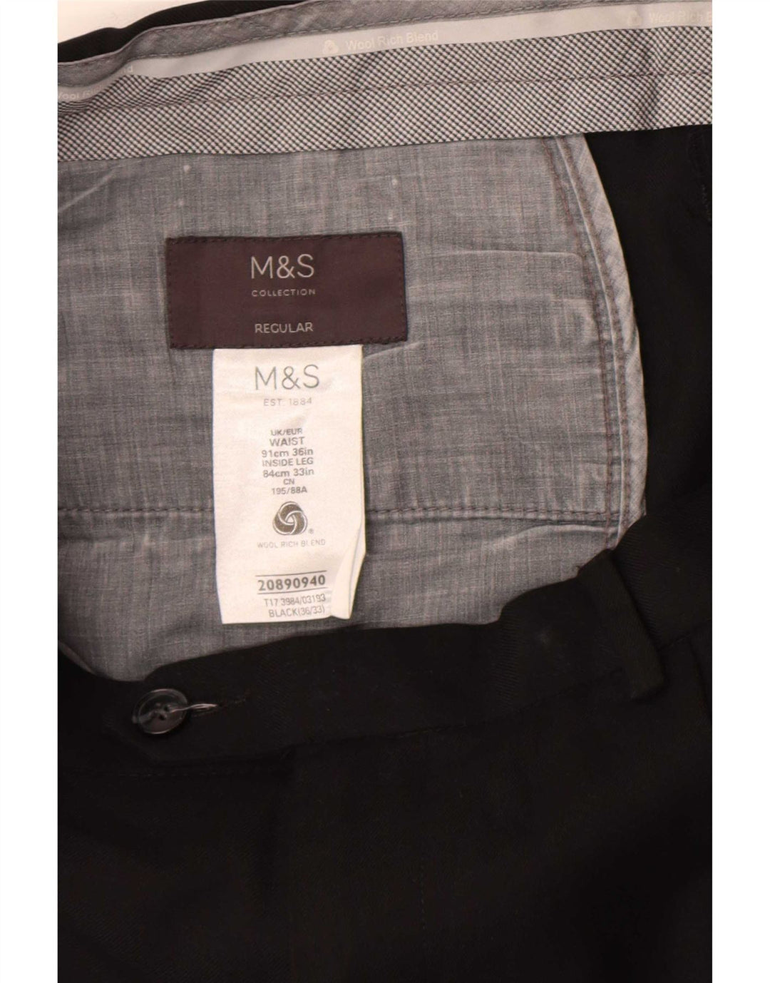 Marks & Spencer muške hlače standardnog kroja W36 L33 crne vune