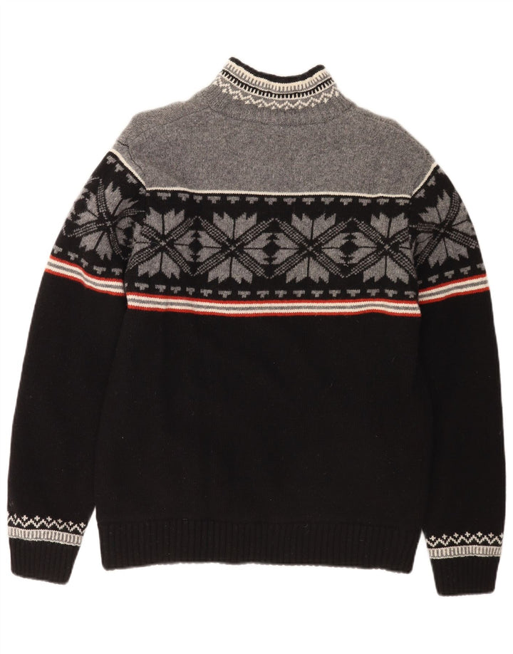 Ragman muški džemper s izrezom s patentnim zatvaračem Veliki crni Fair Isle Lambswool