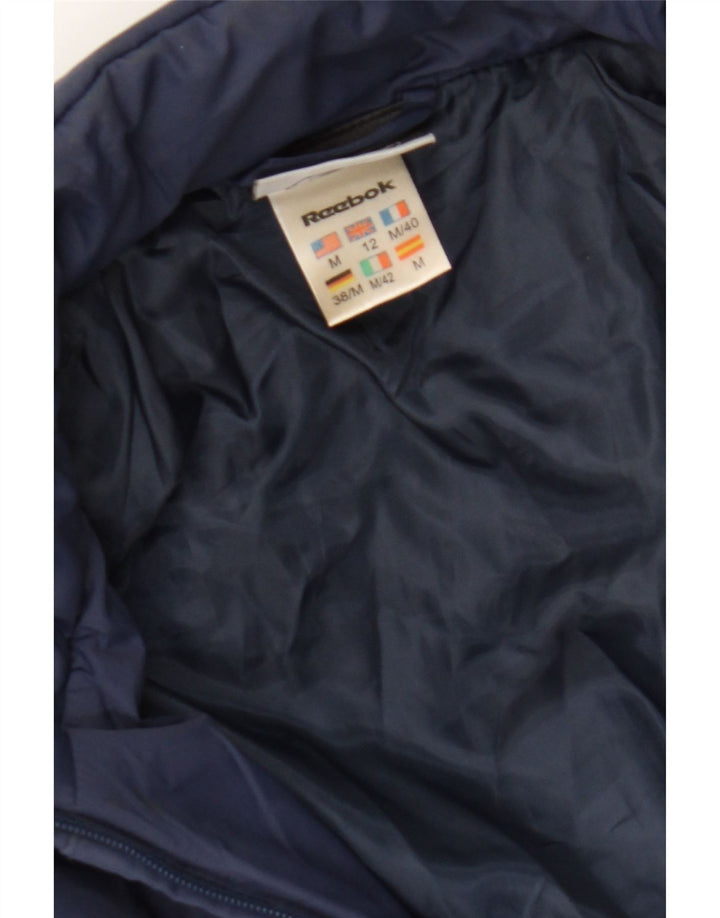 REEBOK Womens Hooded Padded Coat UK 12 Medium  Navy Blue Polyester Vintage Reebok and Second-Hand Reebok from Messina Hembry 