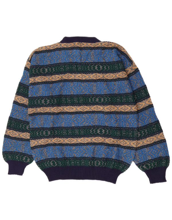 Vintage muški džemper s okruglim izrezom Srednje plavi Argyle/Diamond