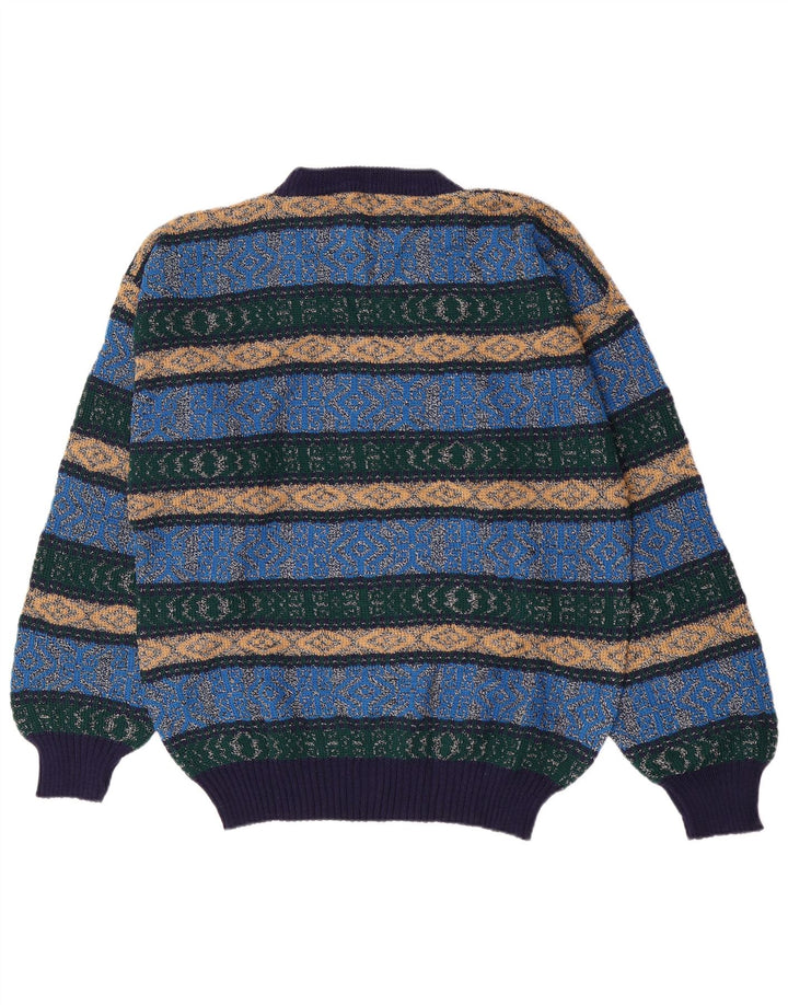 Vintage muški džemper s okruglim izrezom Srednje plavi Argyle/Diamond
