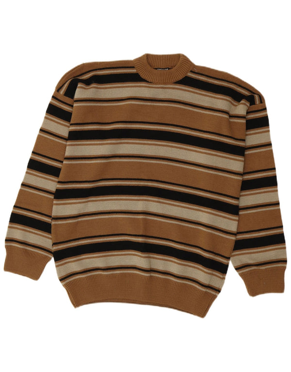 Vintage muški džemper s okruglim izrezom IT 54 XL smeđe na pruge