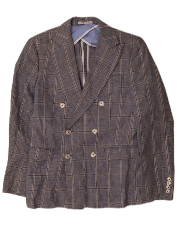 Zara muška jakna s dvostrukim kopčanjem EU 48 Srednje tamnoplavi karirani pamuk