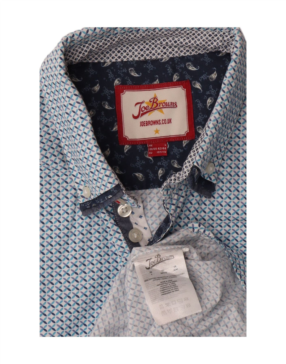 JOE BROWNS Mens Shirt Large Blue Geometric Cotton
