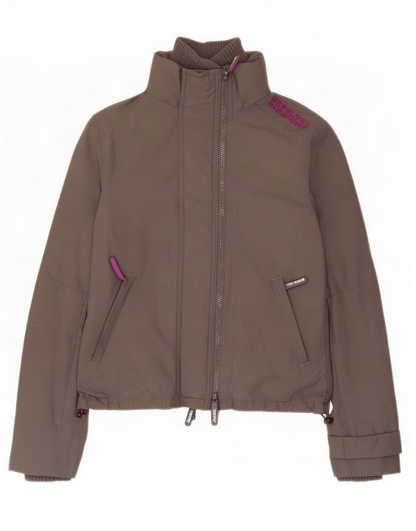 Superdry Womens The Windcheater Graphic Windbreaker Jacket UK 10 Small Gray