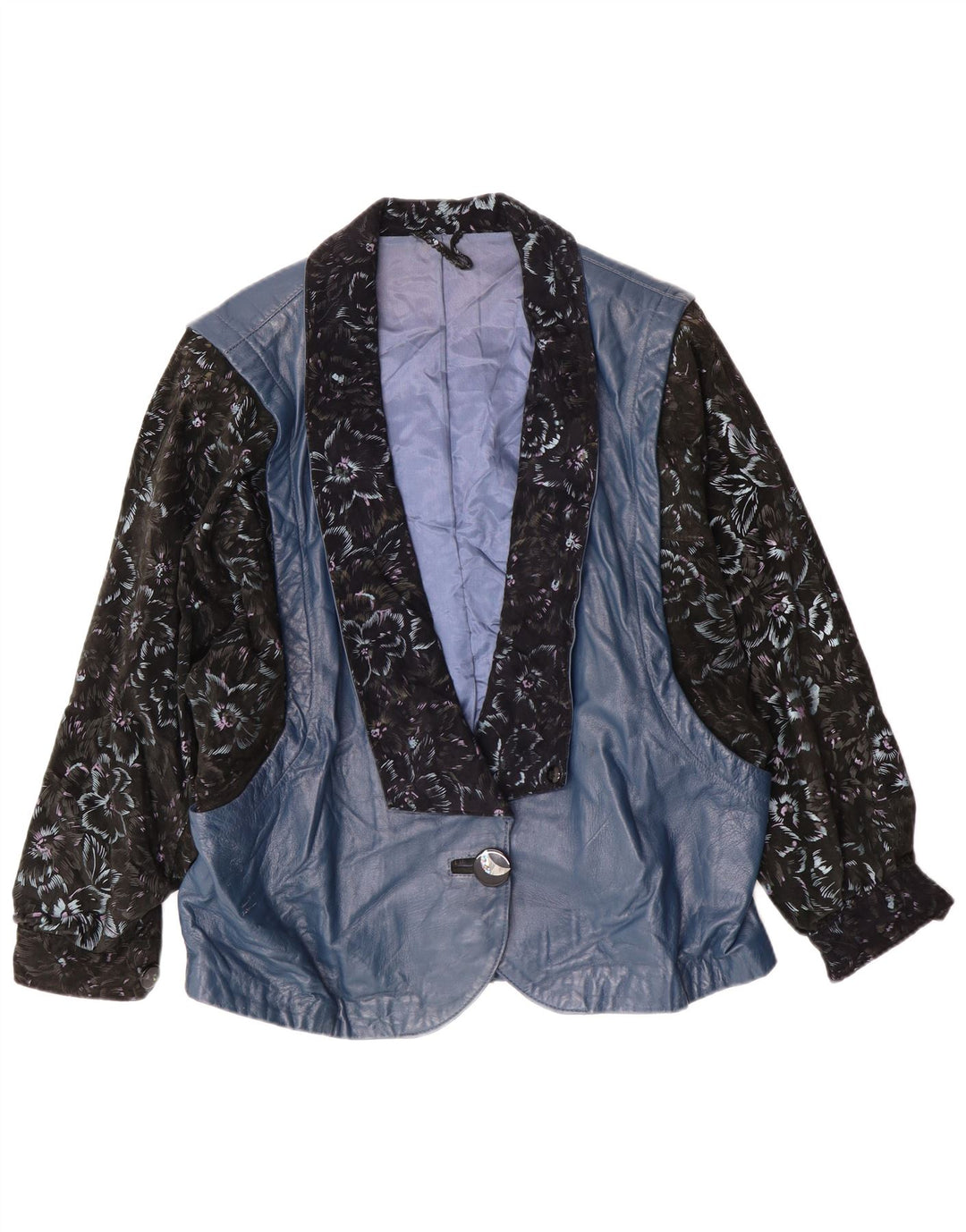 Vintage ženska kožna jakna UK 14 Large Blue Floral Retro