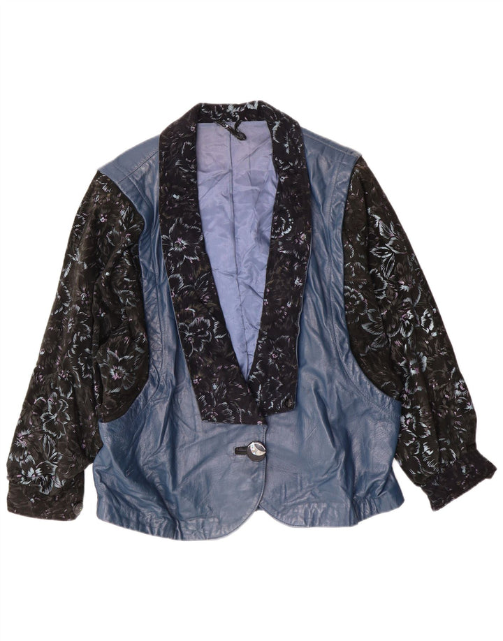 Vintage ženska kožna jakna UK 14 Large Blue Floral Retro