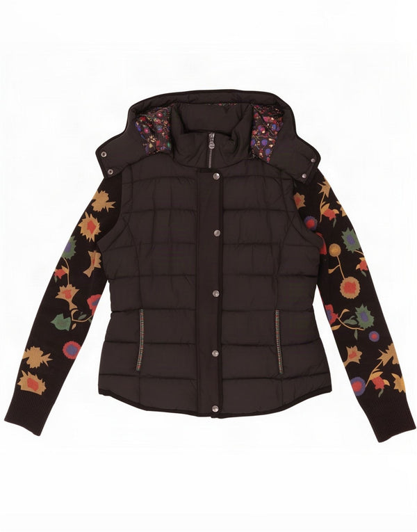 Desigual Ženska podstavljena jakna s kapuljačom EU 42 Large Black Floral Cotton