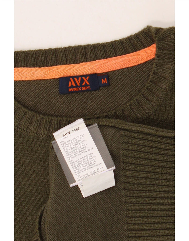 AVIREX Womens Crew Neck Jumper Sweater UK 14 Medium Khaki Polyacrylic Vintage Avirex and Second-Hand Avirex from Messina Hembry 
