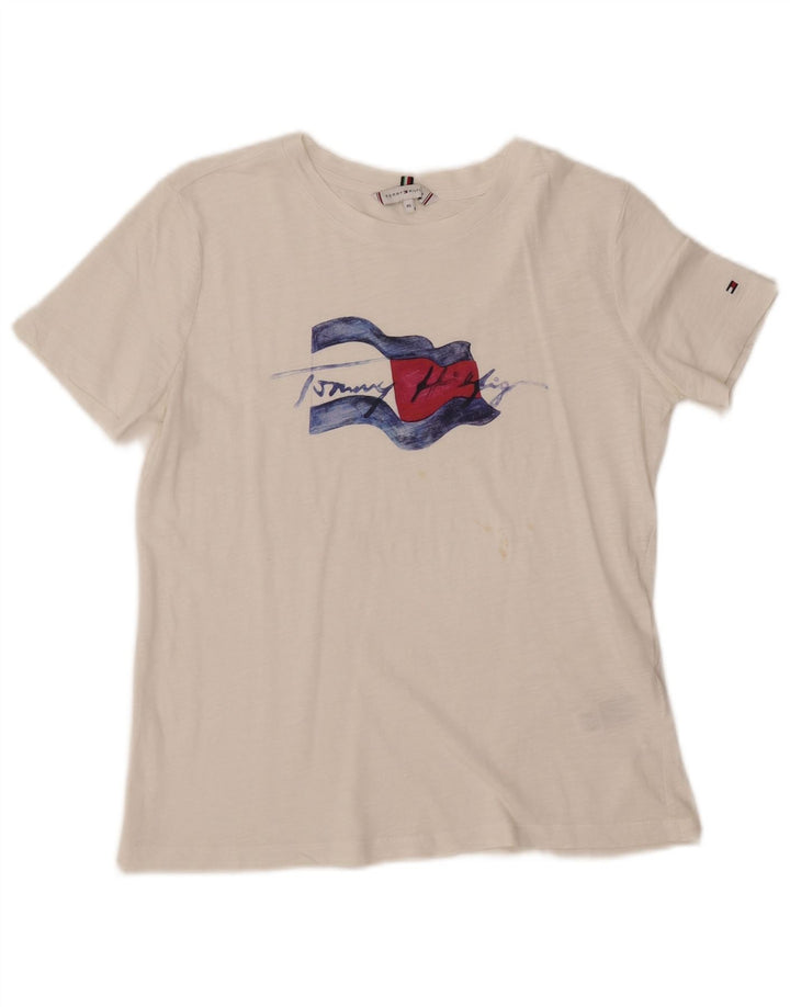TOMMY HILFIGER Ženska grafička majica kratkih rukava UK 6 XS Bijeli pamuk