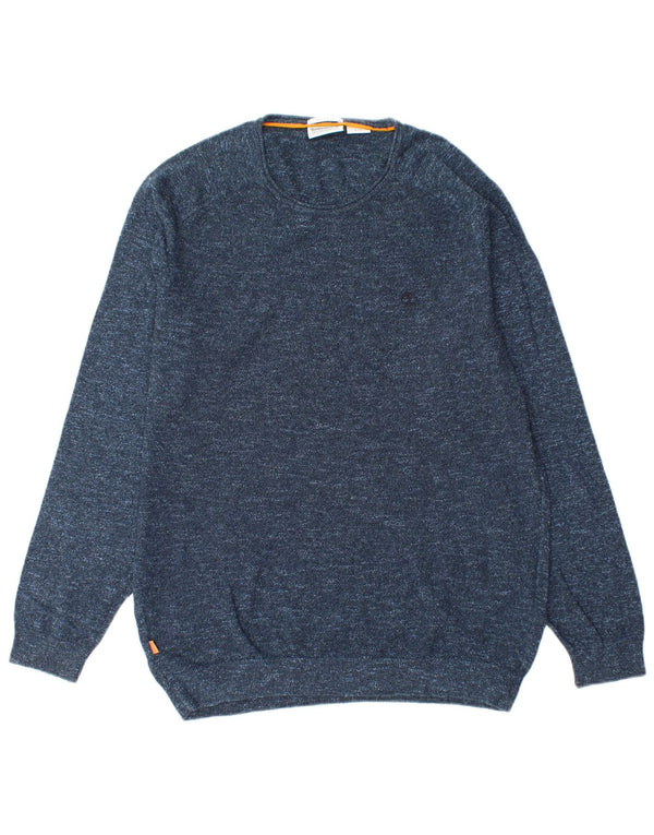 Timberland Mens Crew Neck Jumper Sweater XL Navy Blue Flecked Cotton