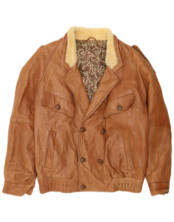 Vintage muška vojna dvostruka jakna UK 40 velika bež koža