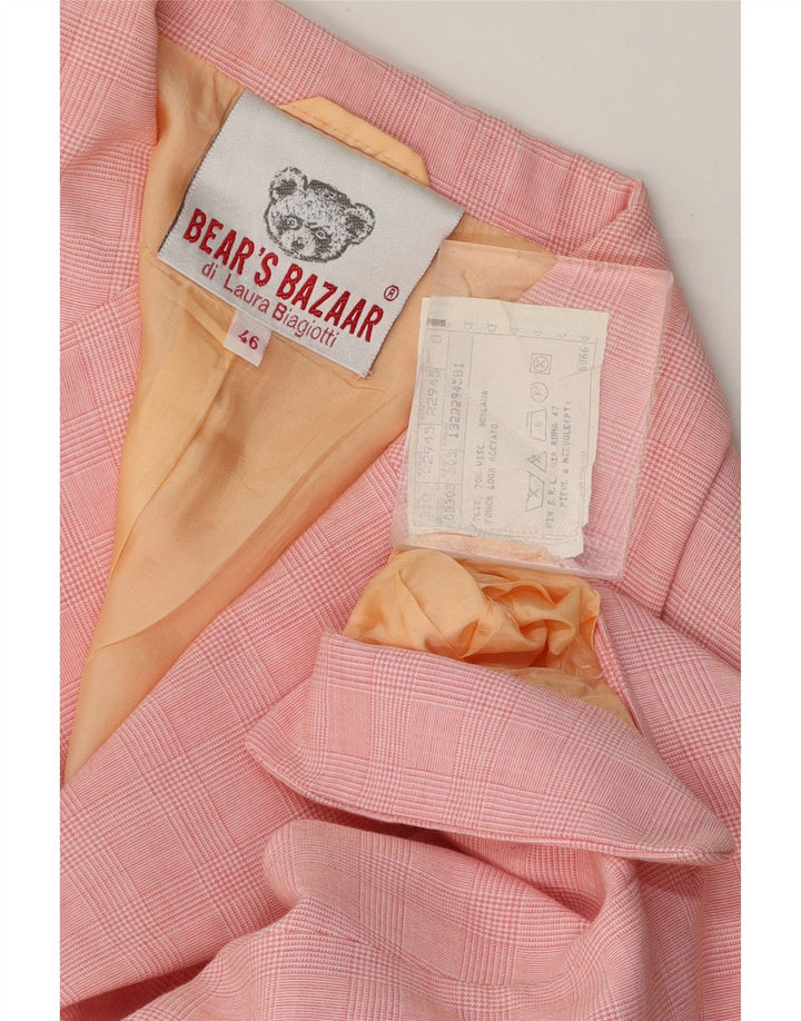 LAURA BIAGIOTTI Womens 3 Button Blazer Jacket IT 46 Large Pink Check Vintage Laura Biagiotti and Second-Hand Laura Biagiotti from Messina Hembry 