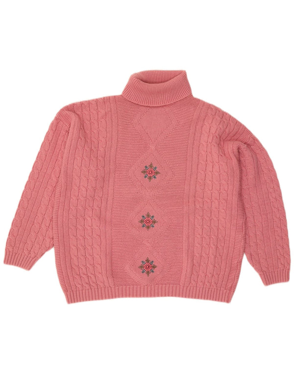 VINTAGE ženski pulover s rol izrezom UK 18 XL Roza cvjetni