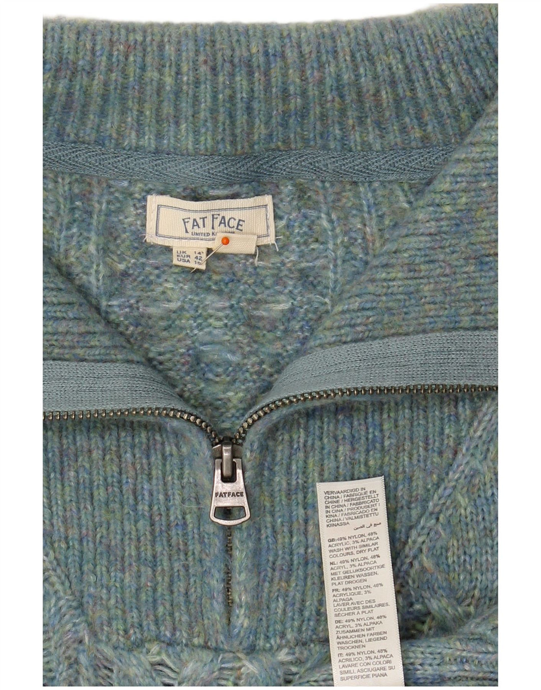 FAT FACE Ženski pulover s izrezom i patentnim zatvaračem UK 14 Veliki tirkizni najlon