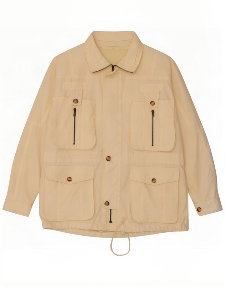 Green Leaves Mens Utility Jacket Large Beige Polyester