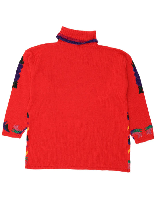 Vintage ženski džemper s rol izrezom UK 18 XL crveni cvjetni poliakril
