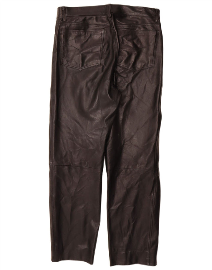 VINTAGE muške ravne kožne hlače IT 50 Large W32 L30 crna koža