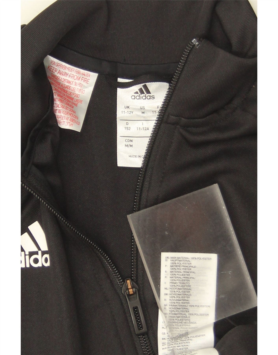 Gornja jakna od trenirke Adidas za djevojčice 11-12 godina, crni poliester