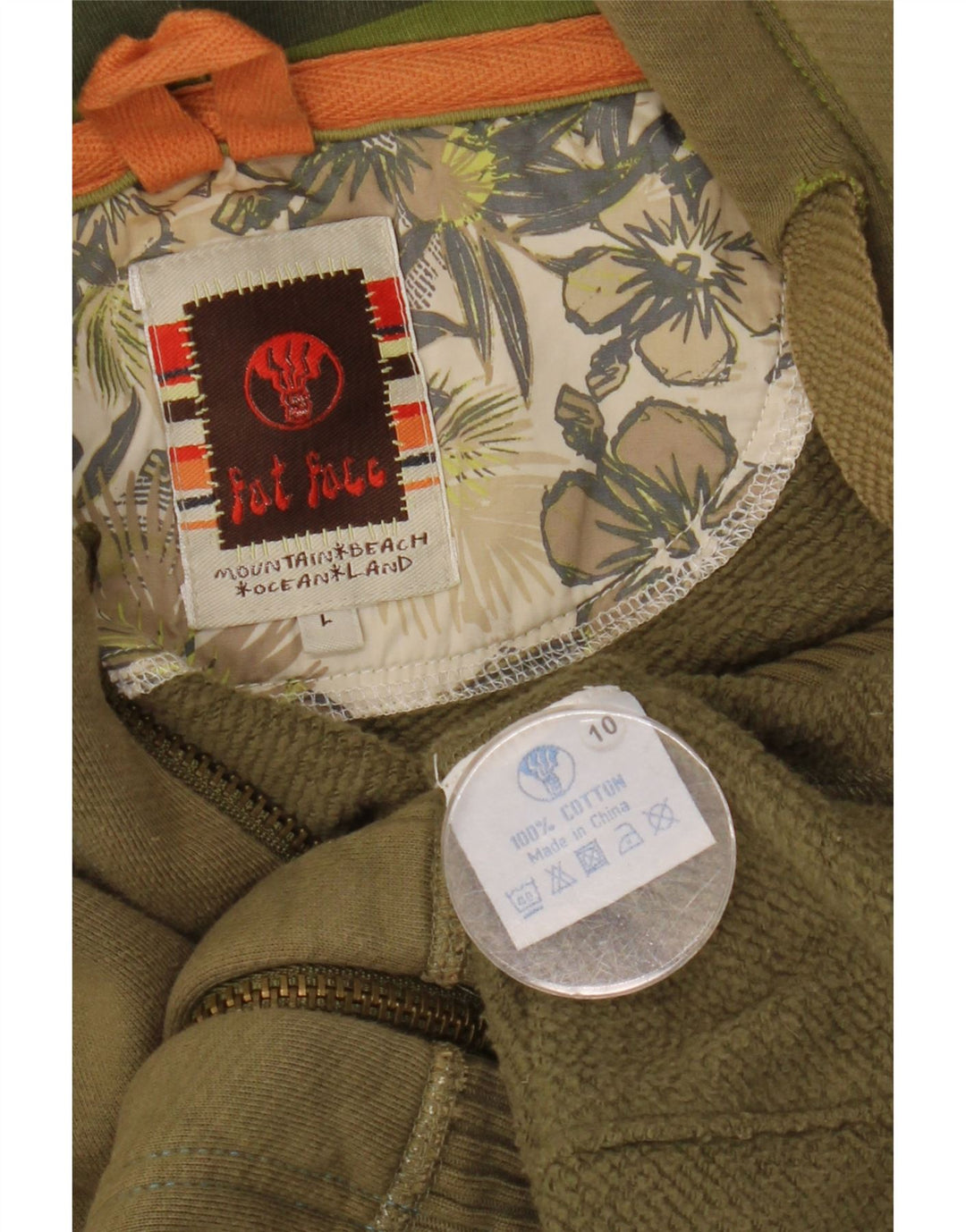 Fat Face Muški pulover s kapuljačom na patentni zatvarač Veliki kaki pamuk