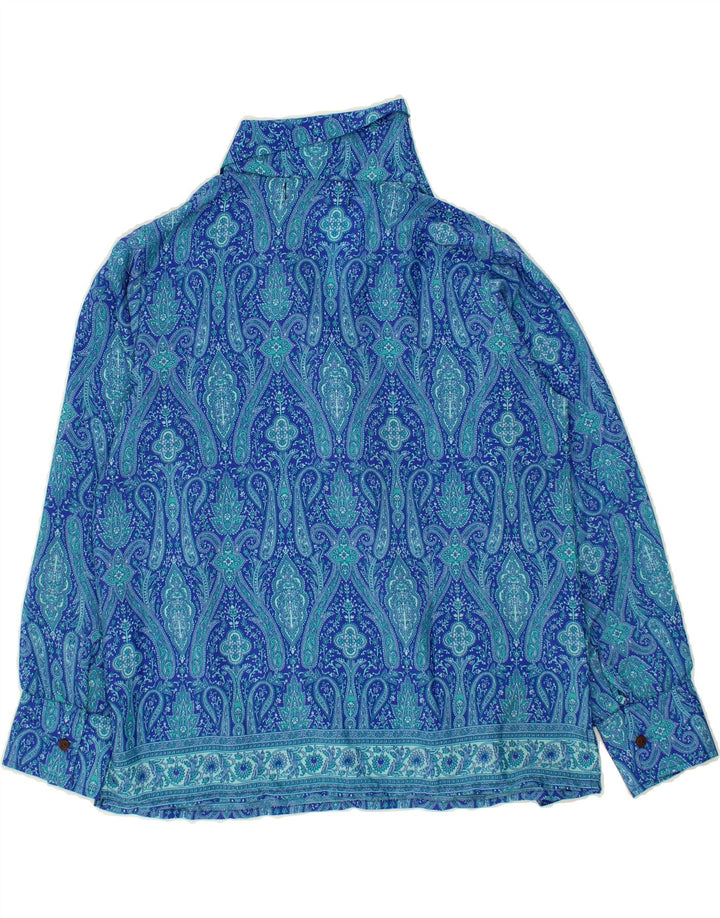 PACO Womens Front Tie Pullover Shirt UK 14 Large Blue Paisley Polyester Vintage Paco and Second-Hand Paco from Messina Hembry 