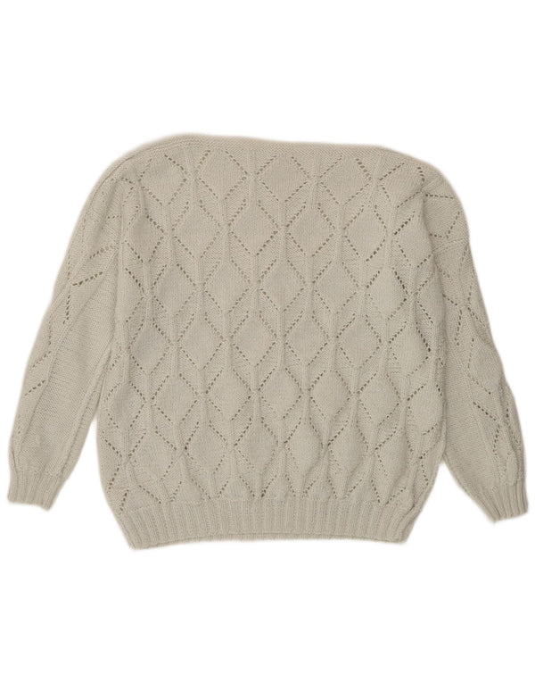 VINTAGE ženski džemper s veznim izrezom UK 18 XL sivo bijeli