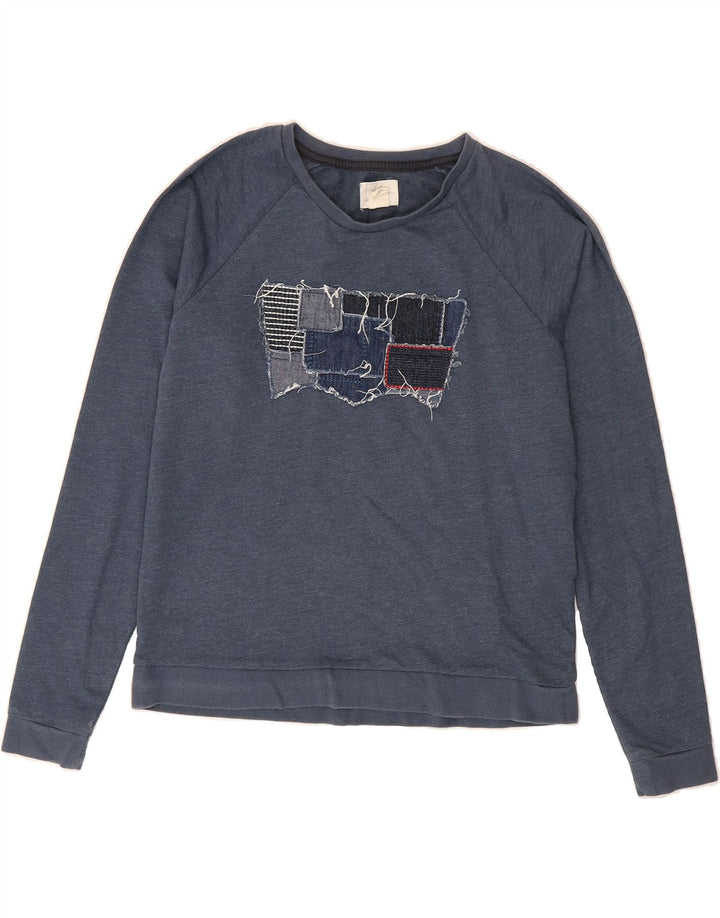 LEVI'S Womens Graphic Sweatshirt Jumper UK 14 Medium Navy Blue Cotton Vintage Levi's and Second-Hand Levi's from Messina Hembry 