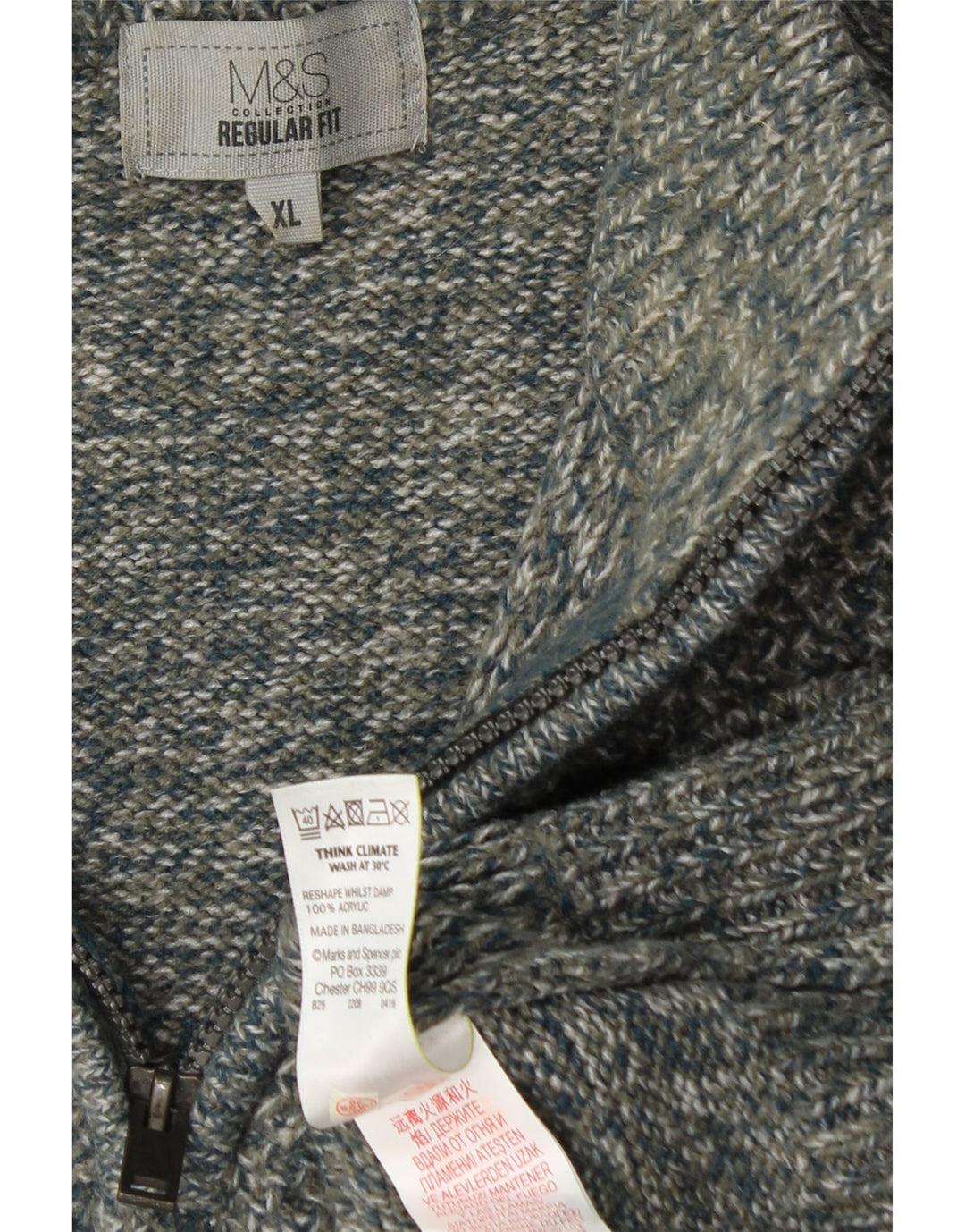 MARKS & SPENCER Muški pulover s patentnim zatvaračem i izrezom Regular kroja XL sivi s flekama