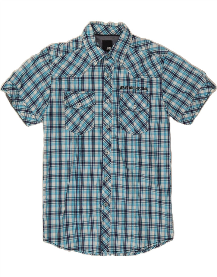 JACK & JONES Mens Short Sleeve Shirt Medium Blue Check Cotton Vintage Jack & Jones and Second-Hand Jack & Jones from Messina Hembry 