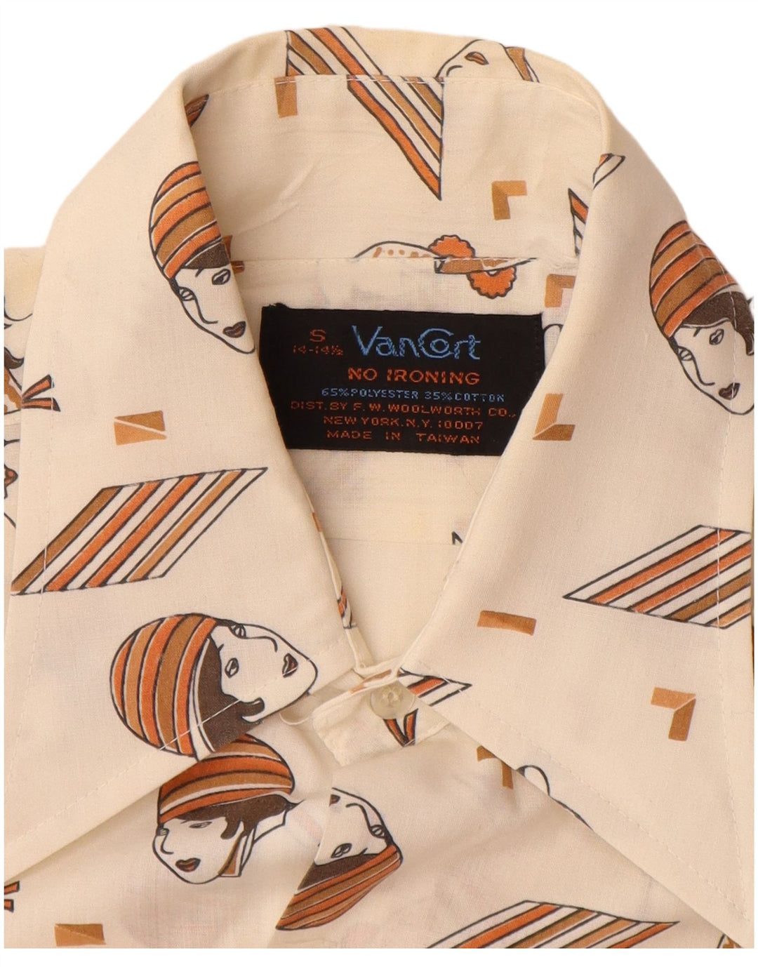 VINTAGE muška košulja s apstraktnim uzorkom, veličina 14 14 1/2, mala prljavo bijela